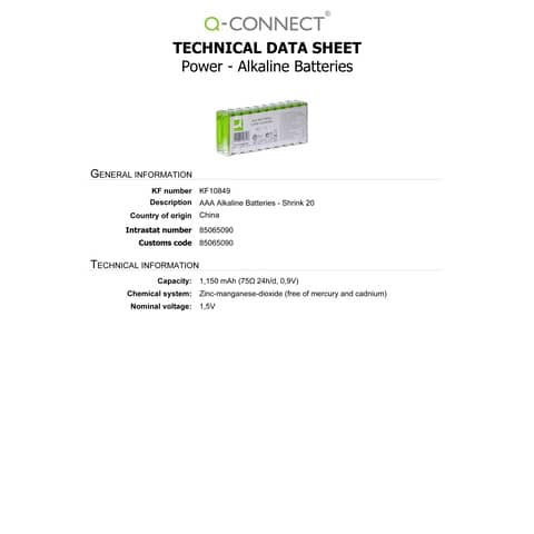 Batterie alcaline Q-Connect AAA  conf. 20 pezzi KF10849